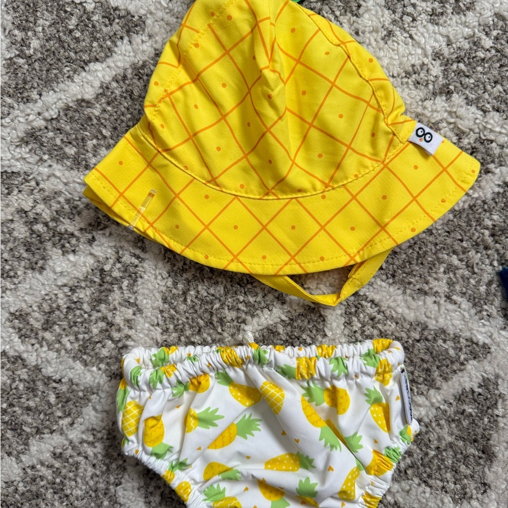 Yellow Pineapple Baby Sun Hat and Diaper Cover Set 3-6 MONTHS